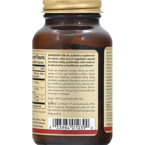  Solgar Ester-C Plus 500 mg Vitamin C (Ascorbate Complex) - Gentle & Non Acidic - Antioxidant & Immune Support - 100 Vegetable Capsules (100 Servings)