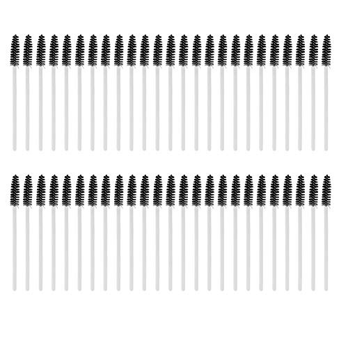  Sonew Portable Brow Eyelash Brush, 50 pcs Mini Makeup Brushes, Disposable Mascara Stick Applicator, Eyebrow Cosmetic Brushes Set of Makeup Tools (White Black)