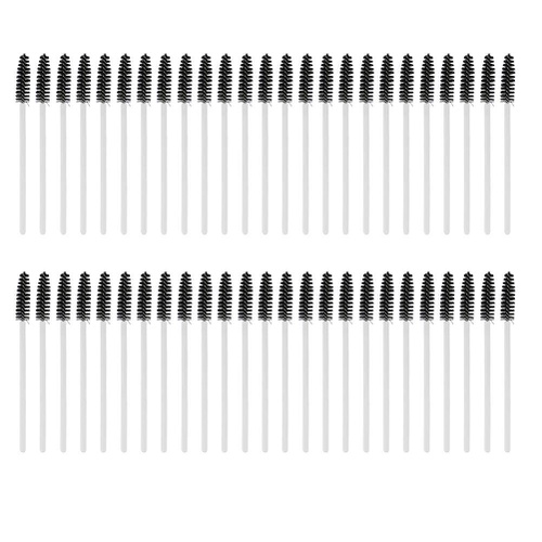  Sonew Portable Brow Eyelash Brush, 50 pcs Mini Makeup Brushes, Disposable Mascara Stick Applicator, Eyebrow Cosmetic Brushes Set of Makeup Tools (White Black)