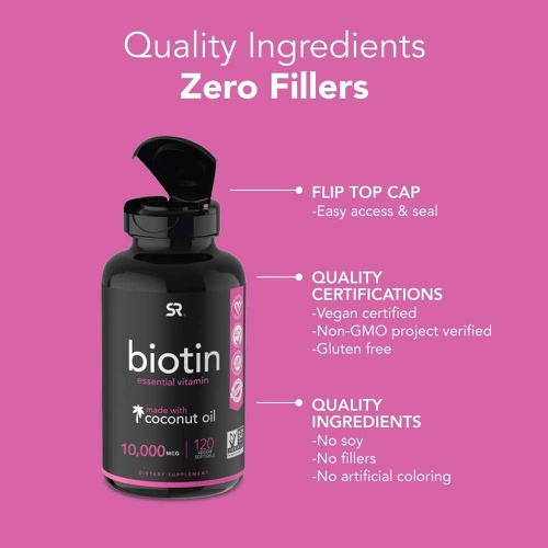  Sports Research Biotin Supplement with Organic Coconut Oil, 5,000mcg, 120 Veggie Softgel Caps