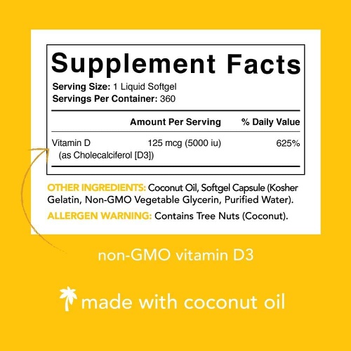  Sports Research Vitamin D3 1000iu (25mcg) Infused with Coconut Oil ~ Immune & Bone Support ~ Non-GMO Verified, Soy & Gluten Free (360 Mini Liquid Softgels)