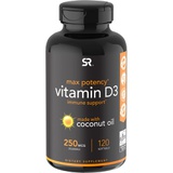 Sports Research 10,000 iu Vitamin D3 Supplement with Organic Coconut Oil - Vitamin D for Strong Bones & Immune Health - Supports Calcium Absorption - Non-GMO - 250mcg, 120 Mini Sof