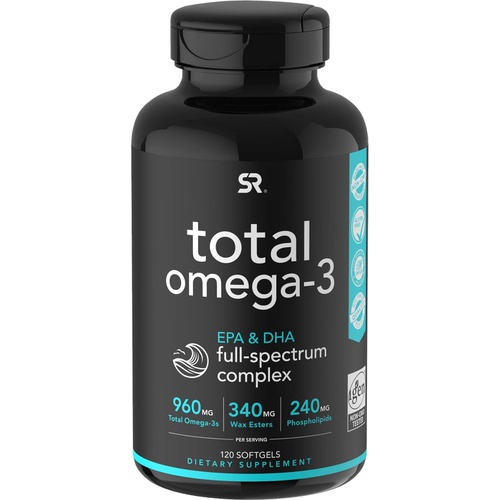  Sports Research Total Omega-3 Fish Oil from Wild Sockeye Salmon, Alaskan Pollock, Antarctic Krill Oil, Astaxanthin + Phospholipids & Wax Esters for Better Absorption 960mg of EPA & DHA Fatty Acids