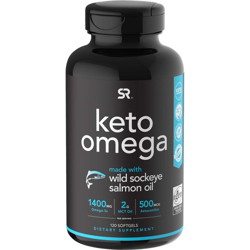  Sports Research Keto Omega Fish Oil with Wild Sockeye Salmon, Antarctic Krill Oil, Astaxanthin & Coconut MCT Oil ~ 1200mg of EPA & DHA per Serving ~ Keto Certified & Non-GMO Verified (120 softgels