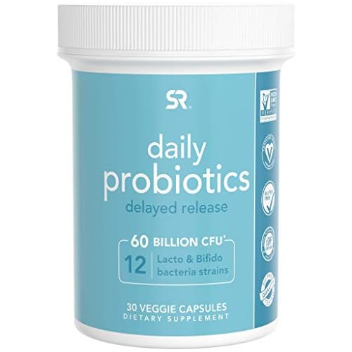  Sports Research Daily Probiotics with Prebiotics for Women & Men Probiotic Blend with 60 Billion CFU at Expiration, Non-GMO Verified & Vegan Certified (30 Delayed-Release Veggie Ca