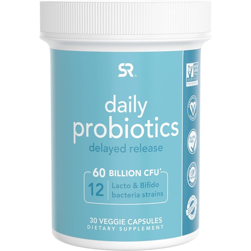  Sports Research Daily Probiotics with Prebiotics for Women & Men Probiotic Blend with 60 Billion CFU at Expiration, Non-GMO Verified & Vegan Certified (30 Delayed-Release Veggie Ca