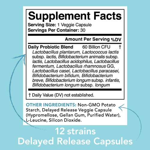  Sports Research Daily Probiotics with Prebiotics for Women & Men Probiotic Blend with 60 Billion CFU at Expiration, Non-GMO Verified & Vegan Certified (30 Delayed-Release Veggie Ca