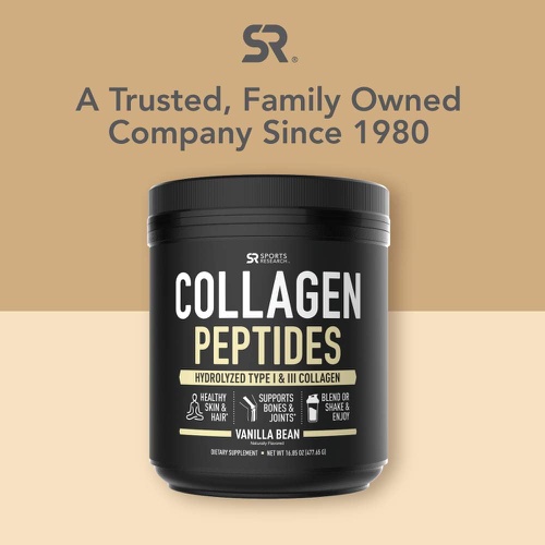  Sports Research Collagen Powder Supplement - Vital for Workout Recovery, Skin, & Nails - Hydrolyzed Protein Peptides - Great Keto Friendly Nutrition for Men & Women - Mix in Drinks