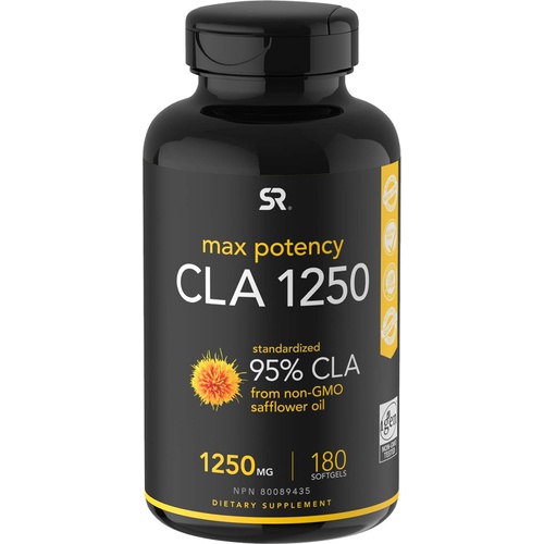  Sports Research Max Potency CLA 1250 (180 Softgels) with 95% Active Conjugated Linoleic Acid Weight Management Supplement for Men and Women Non-GMO, Soy & Gluten Free