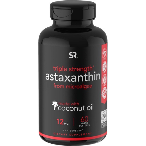  Sports Research Vegan Icelandic Astaxanthin 12mg with Organic Coconut Oil Vegan Certified & Non-GMO Project Verified Dietary Supplement - 60 Veggie Softgels (2 Month Supply)