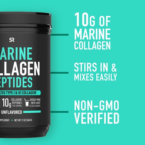  Sports Research Marine Collagen Peptides Powder - Sourced from Wild-Caught Fish, Pescatarian Friendly, Keto Certified & Non-GMO Verified - Easy to Mix in Water or Juice! (34 Servin