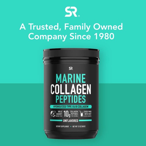  Sports Research Marine Collagen Peptides Powder - Sourced from Wild-Caught Fish, Pescatarian Friendly, Keto Certified & Non-GMO Verified - Easy to Mix in Water or Juice! (34 Servin