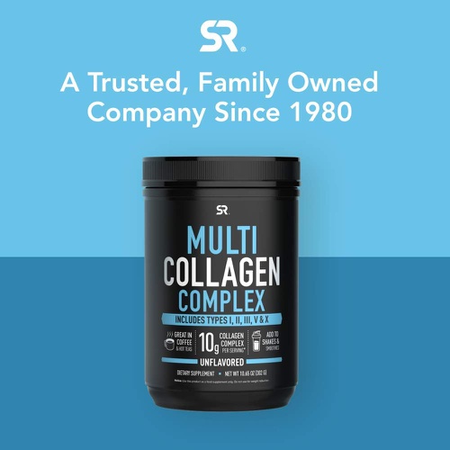  Sports Research Multi Collagen Protein Powder (Type I, II, III, V, X) with Hyaluronic Acid + Vitamin C 5 Types of Food Based Collagen, Great in Coffee & Protein Drinks Non-GMO Verified, 30 Serving