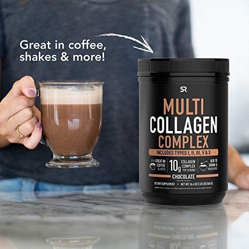  Sports Research Multi Collagen Protein Powder (Type I, II, III, V, X) with Hyaluronic Acid + Vitamin C 5 Types of Food Based Collagen, Great in Coffee & Protein Drinks Non-GMO Verified, 30 Serving