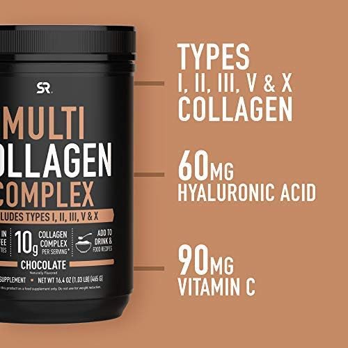  Sports Research Multi Collagen Protein Powder (Type I, II, III, V, X) with Hyaluronic Acid + Vitamin C 5 Types of Food Based Collagen, Great in Coffee & Protein Drinks Non-GMO Verified, 30 Serving