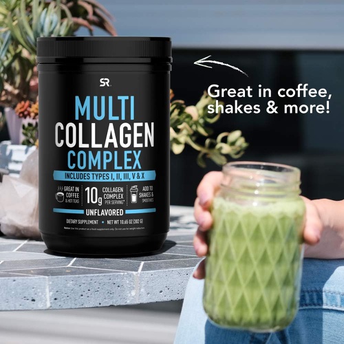  Sports Research Multi Collagen Protein Powder (Type I, II, III, V, X) with Hyaluronic Acid + Vitamin C 5 Types of Food Based Collagen, Great in Coffee & Protein Drinks Non-GMO Verified, 30 Serving