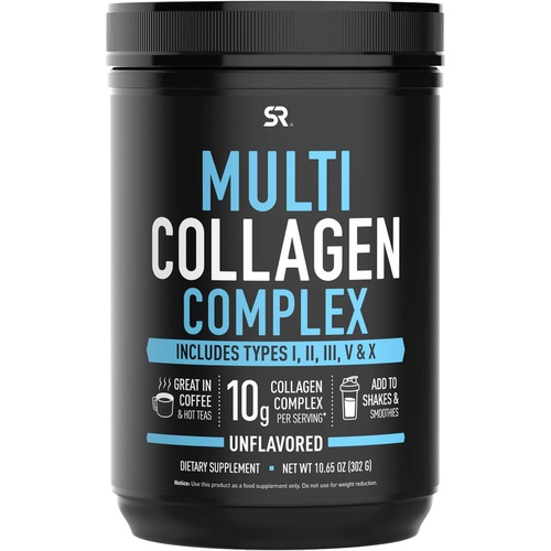  Sports Research Multi Collagen Protein Powder (Type I, II, III, V, X) with Hyaluronic Acid + Vitamin C 5 Types of Food Based Collagen, Great in Coffee & Protein Drinks Non-GMO Verified, 30 Serving