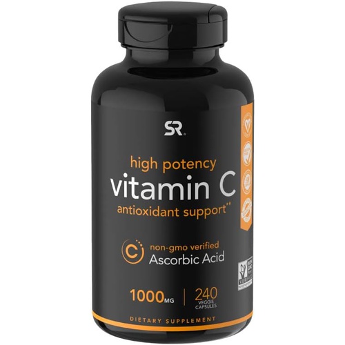  Sports Research Vitamin C 1000mg (240 Veggie-Capsules) Non-GMO Project Verified Vitamin C Supplement for Immune Support & Antioxidant Protection