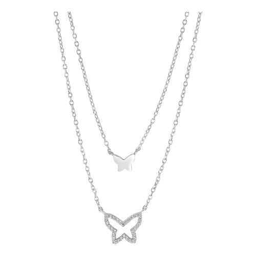  Sterling Forever Sterling Silver CZ & Butterfly Layered Necklace