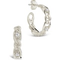 Sterling Forever CZ Studded Figaro Hoops Earrings