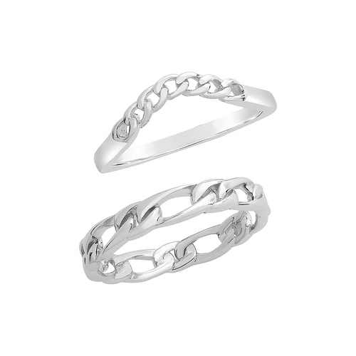  Sterling Forever Sterling Silver Figaro & Curb Chain Link Ring Set