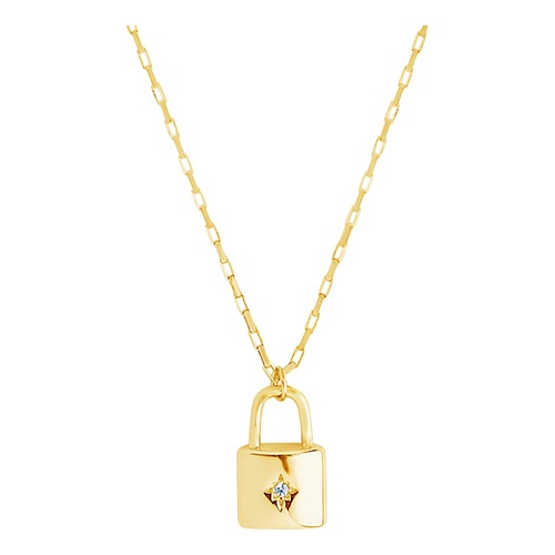  Sterling Forever Sterling Silver Simple CZ Lock Necklace