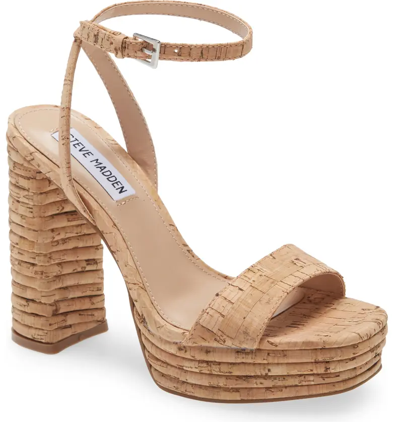 Steve Madden Lessa Platform Ankle Strap Sandal_CORK