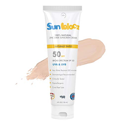  Sunblocz Tinted Sunscreen, SPF 50, Natural Mineral Zinc Oxide, Moisturizing, Non-Comedogenic 4 oz