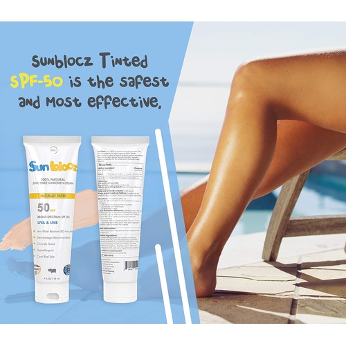  Sunblocz Tinted Sunscreen, SPF 50, Natural Mineral Zinc Oxide, Moisturizing, Non-Comedogenic 4 oz