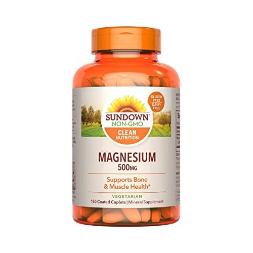  Sundown Magnesium Supplement, Non-GMO, Gluten-Free, Dairy-Free, Vegetarian, 500mg Coated Caplets, 180 Count, 6 Month Supply