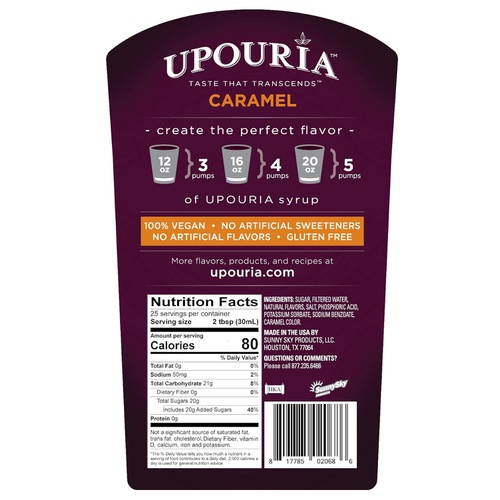  Sunny Sky Upouria French Vanilla & Caramel Flavored Syrup, 100% Vegan and Gluten-Free, 750ml bottles - Set of 2 - Pumps included