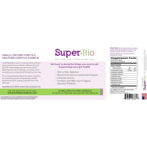  SuperBio Probiotic with The Spirulina Promotes 600% More Healthy Bacteria Growth. Treat Your Body to The Best Organic Probiotic with Prebiotic Spirulina for Women and Men