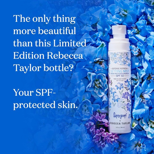  Supergoop! x Rebecca Taylor - Defense Refresh (Re) setting Mist SPF 50, 1 fl oz - Makeup Setting Spray & Face Sunscreen with Rosemary & Peppermint Extract - Light, Refreshing Scent