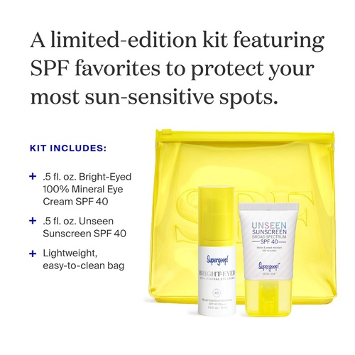  Supergoop! Bright-Eyed & Unseen Kit - 100% Mineral, SPF 40 Eye Cream (0.5 fl oz) & Invisible SPF 40 Face Sunscreen (0.5 fl oz) - Makes a Great Gift