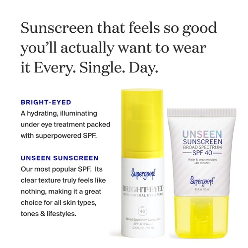  Supergoop! Bright-Eyed & Unseen Kit - 100% Mineral, SPF 40 Eye Cream (0.5 fl oz) & Invisible SPF 40 Face Sunscreen (0.5 fl oz) - Makes a Great Gift