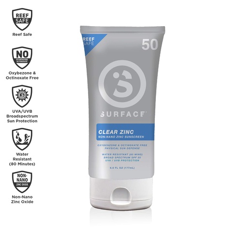  Surface Sun Systems Surface Clear Zinc Sunscreen Lotion - Reef Safe, Broad Spectrum UVA/UVB Protection, Physical Sun Protection, Cruelty Free, Hypoallergenic, Ultra Water Resistant - SPF 50, 6oz