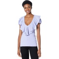 Susana Monaco V-Neck Ruffle Puff Sleeve Top