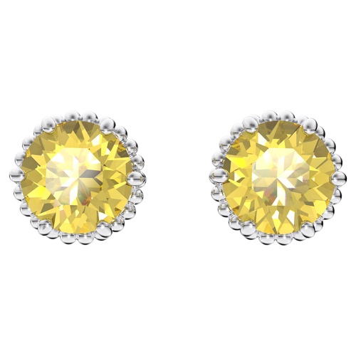 스와로브스키 Swarovski Birthstone stud earrings, Round cut, November, Yellow, Rhodium plated