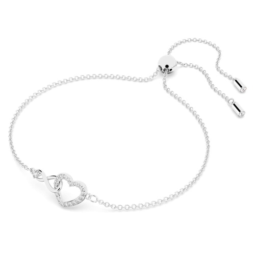 스와로브스키 Swarovski Infinity bracelet, Infinity and heart, White, Rhodium plated