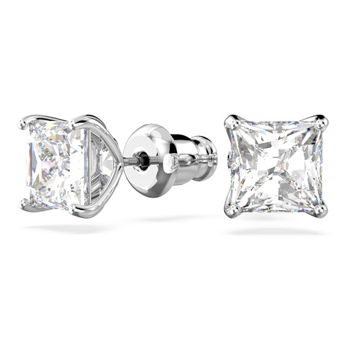 스와로브스키 Swarovski Attract stud earrings, Square cut, White, Rhodium plated