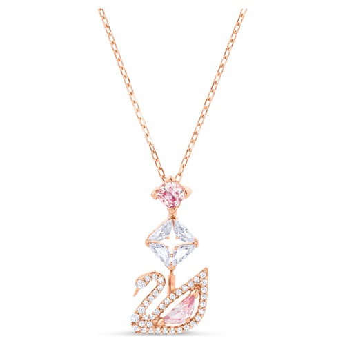 스와로브스키 Swarovski Dazzling Swan Y necklace, Swan, Pink, Rose gold-tone plated
