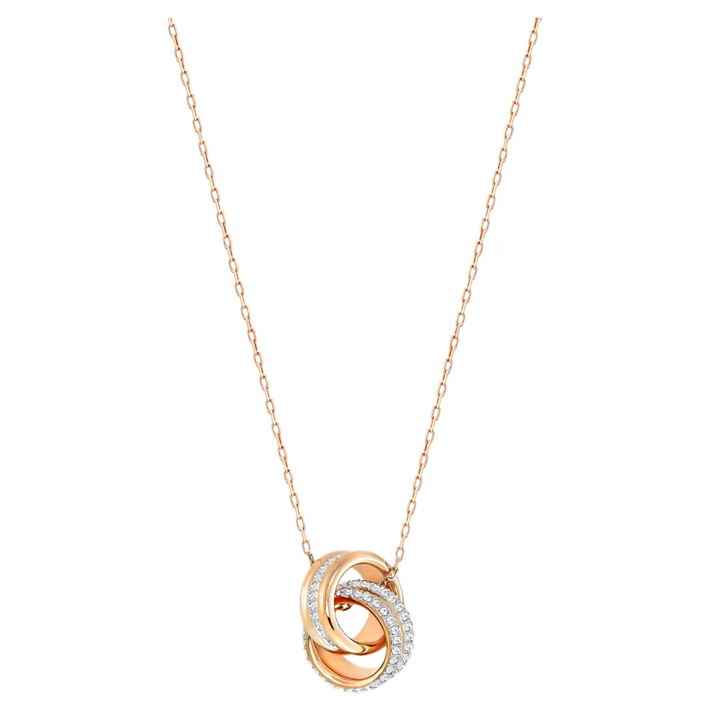 스와로브스키 Swarovski Further pendant, Pave, Intertwined circles, White, Rose gold-tone plated