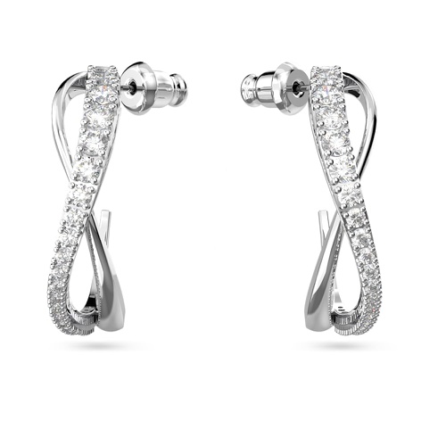 스와로브스키 Swarovski Twist hoop earrings, White, Rhodium plated