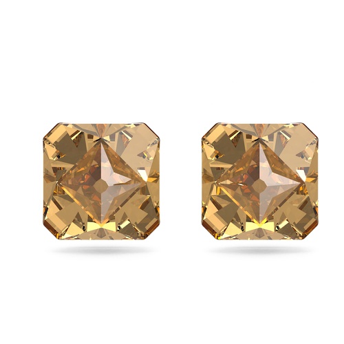 스와로브스키 Swarovski Ortyx stud earrings, Pyramid cut, Yellow, Gold-tone plated