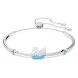 Swarovski Iconic Swan bangle, Swan, Blue, Rhodium plated