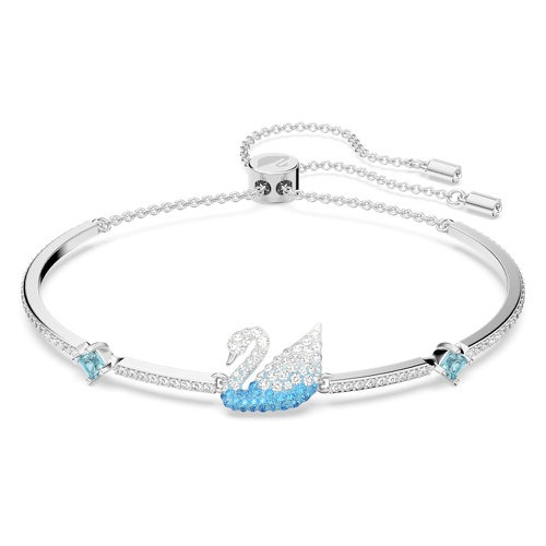 스와로브스키 Swarovski Iconic Swan bangle, Swan, Blue, Rhodium plated