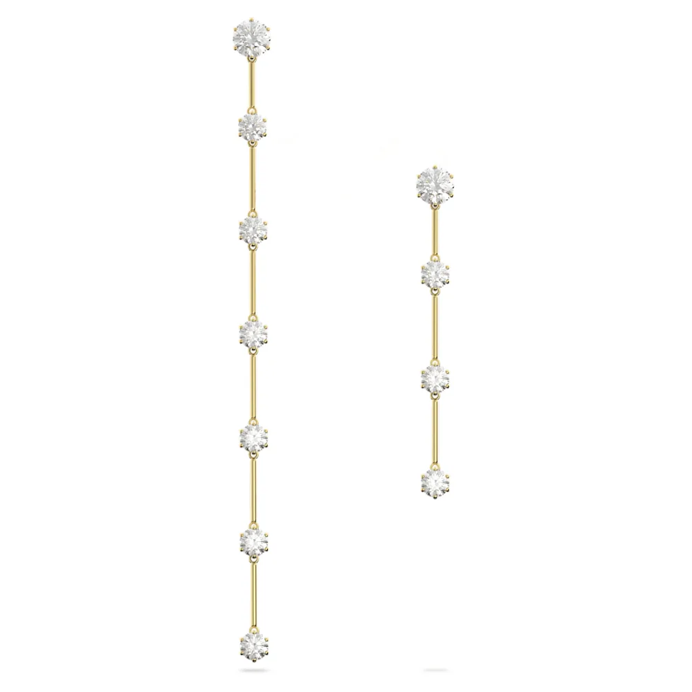 스와로브스키 Swarovski Constella drop earrings, Asymmetrical design, Round cut, White, Shiny?gold-tone plated