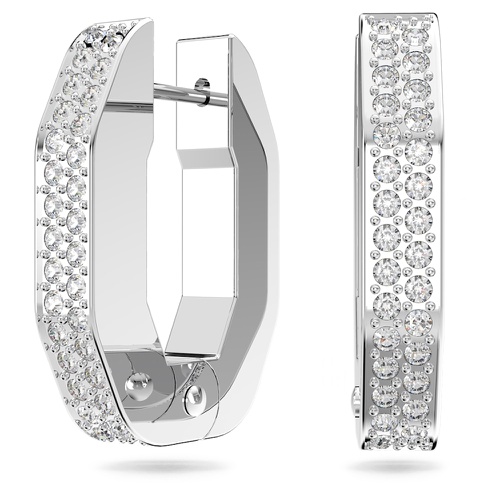 스와로브스키 Swarovski Dextera hoop earrings, Octagon shape, Small, White, Rhodium plated