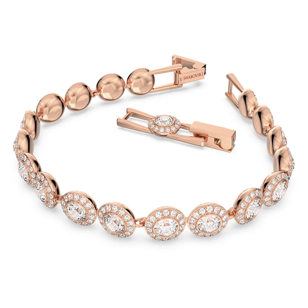 스와로브스키 Swarovski Angelic bracelet, Round cut, Pave, Medium, White, Rose gold-tone plated