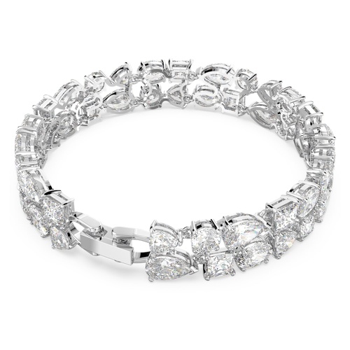 스와로브스키 Swarovski Tennis Deluxe bracelet, Mixed cuts, White, Rhodium plated